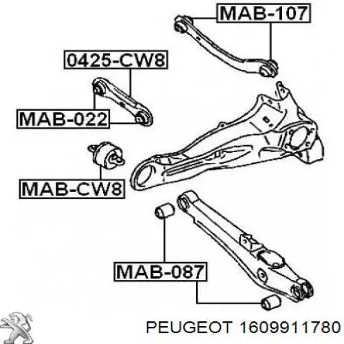 Сайлентблок заднього поздовжнього важеля, передній Peugeot/Citroen 1609911780 ціна, від 19.80 USD