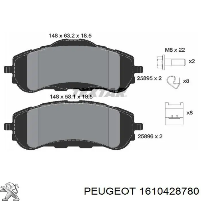 1610428780 Peugeot/Citroen колодки гальмівні передні, дискові