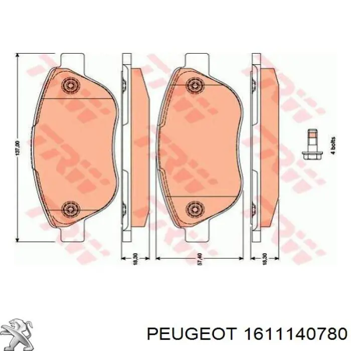 Гальмівні колодки Peugeot/Citroen 1611140780 ціна, від 19.40 USD