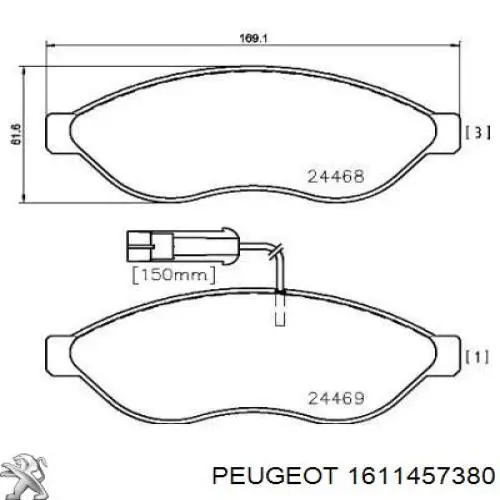 Гальмівні колодки Peugeot/Citroen 1611457380 ціна, від 35.71 USD
