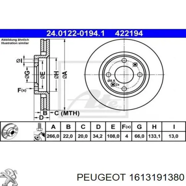 1613191380 Peugeot/Citroen Гальмо дискове переднє