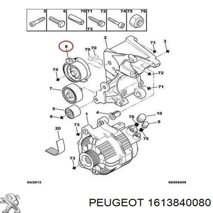 1613840080 Peugeot/Citroen натягувач приводного ременя