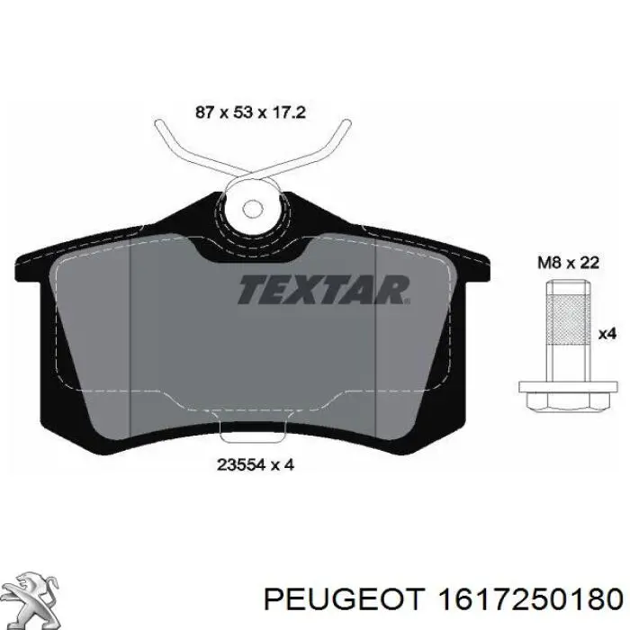 Задні гальмівні колодки Peugeot/Citroen 1617250180 ціна, від 19.31 USD