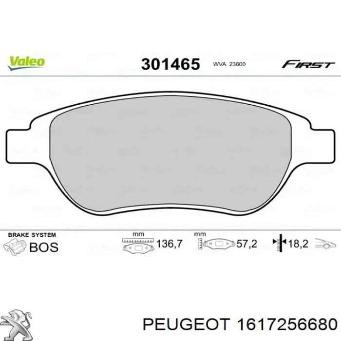 Гальмівні колодки Peugeot/Citroen 1617256680 ціна, від 20.86 USD