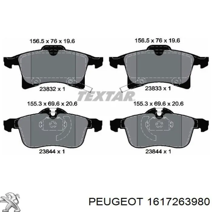 Передні тормозні колодки 1617263980 Peugeot/Citroen