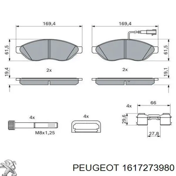 Купити 1617273980 Peugeot/Citroen Колодки гальмівні передні, дискові