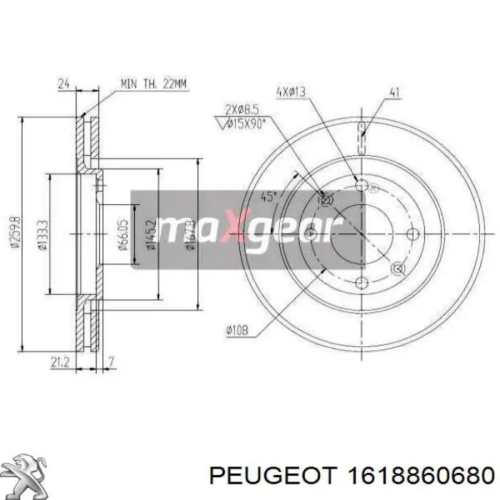 Диск переднього гальма Peugeot/Citroen 1618860680 ціна, від 32.35 USD