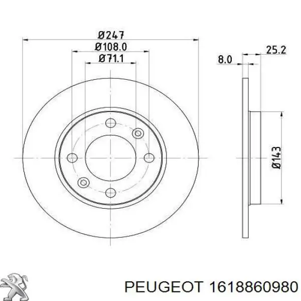 1618860980 Peugeot/Citroen диск гальмівний задній