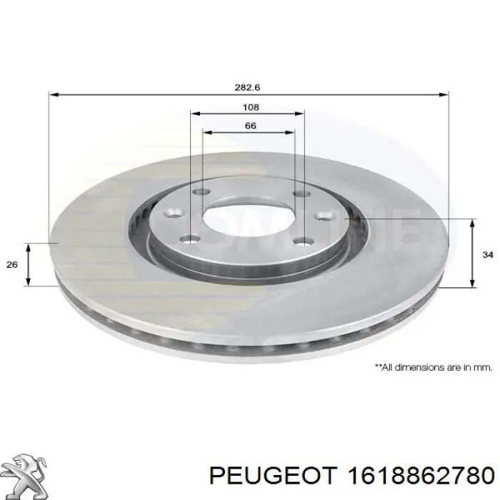 Диск переднього гальма Peugeot/Citroen 1618862780 ціна, від 37.42 USD