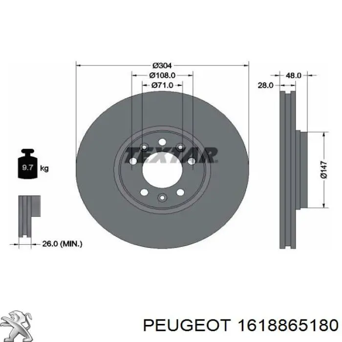 Диск переднього гальма Peugeot/Citroen 1618865180 ціна, від 47.82 USD