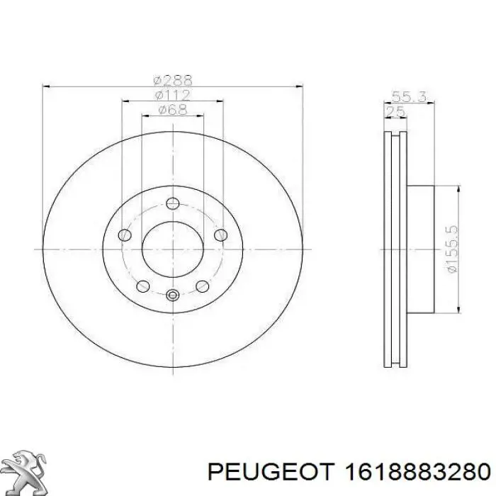 Диск гальмівний передній 1618883280 Peugeot/Citroen