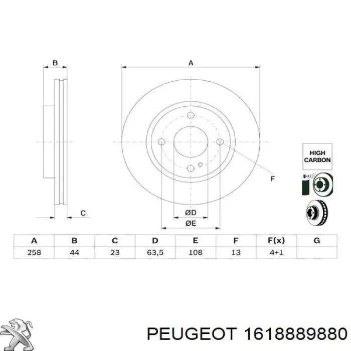 Диск гальмівний передній 1618889880 Peugeot/Citroen