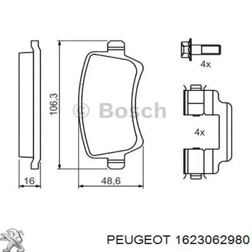 Колодки гальмові задні, дискові 1623062980 Peugeot/Citroen