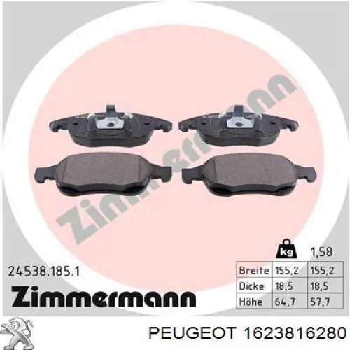 Гальмівні колодки Peugeot/Citroen 1623816280 ціна, від 18.42 USD