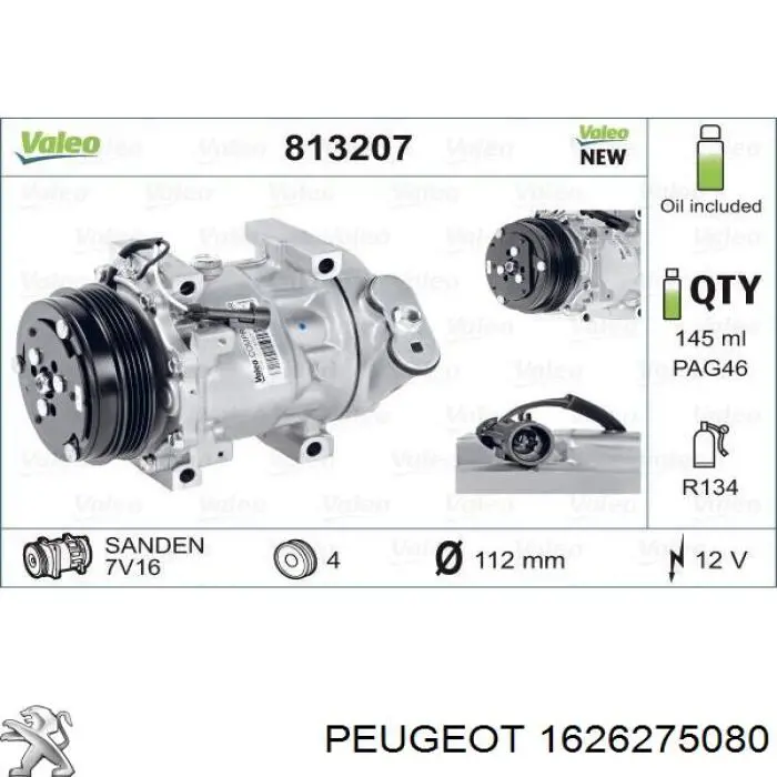 Компресор кондиціонера 1626275080 Peugeot/Citroen