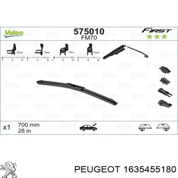 1635455180 Peugeot/Citroen щітка-двірник лобового скла, водійська