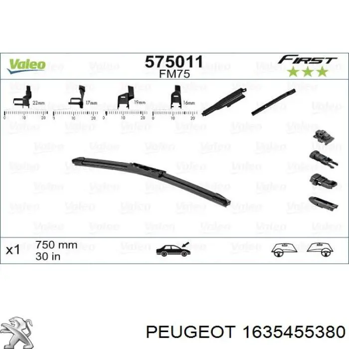 Щітка-двірник лобового скла, водійська Peugeot/Citroen 1635455380 ціна, від 17.42 USD