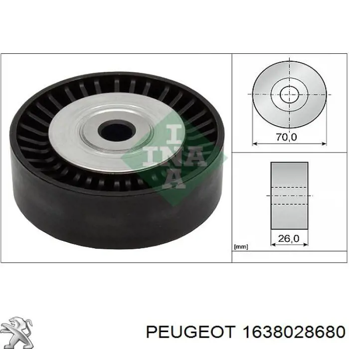 Ролик приводного ременя, паразитний Peugeot/Citroen 1638028680 ціна, від 23.85 USD