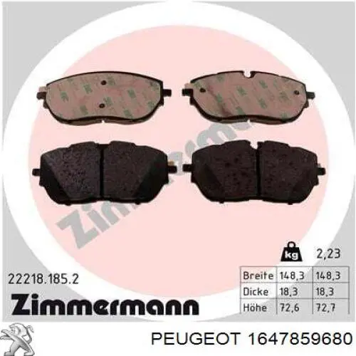 Гальмівні колодки Peugeot/Citroen 1647859680 ціна, від 46.54 USD