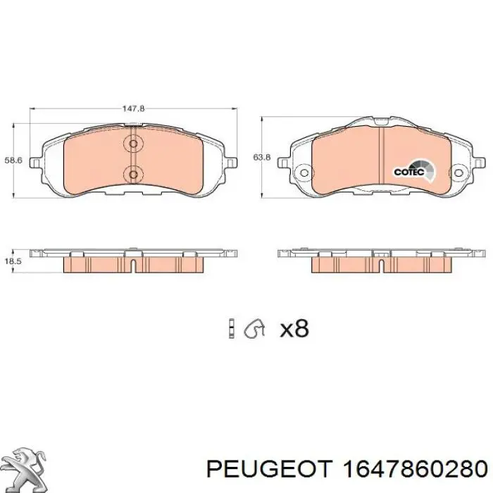 Передні тормозні колодки 1647860280 Peugeot/Citroen