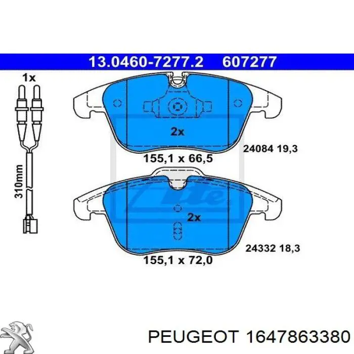 Гальмівні колодки Peugeot/Citroen 1647863380 ціна, від 42.02 USD