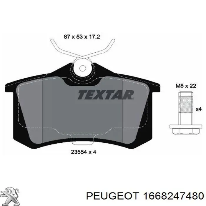Купити 1668247480 Peugeot/Citroen Задні колодки