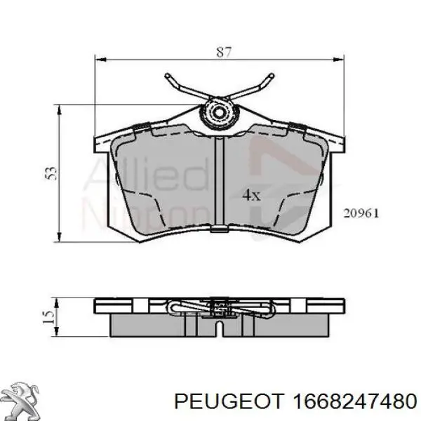 1668247480 Peugeot/Citroen Колодки гальмівні задні, дискові
