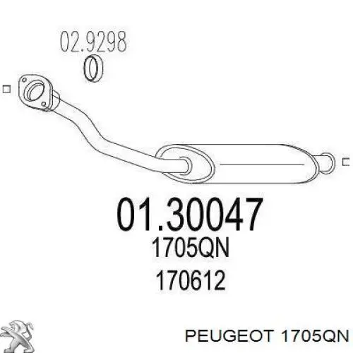 1705QN Peugeot/Citroen труба приймальна (штани глушника, передня)