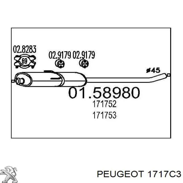 1717C3 Peugeot/Citroen глушник, центральна частина