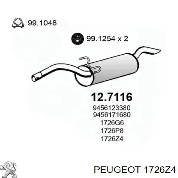 Купити 1726Z4 Peugeot/Citroen Глушник вихлопних газів кінцевий