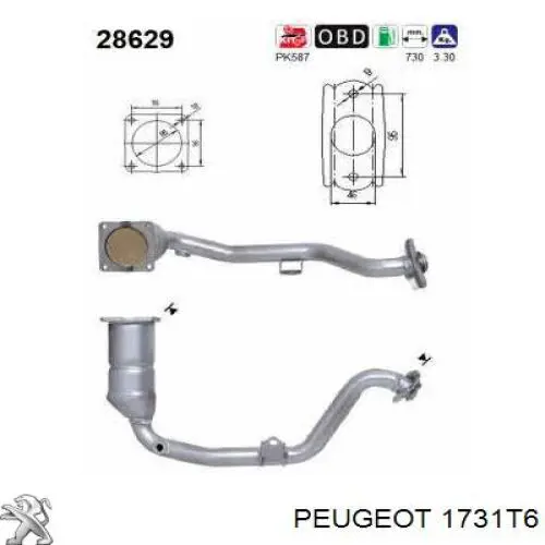 Конвертор-каталізатор (каталітичний нейтралізатор) Peugeot/Citroen 1731T6 ціна, від 155.84 USD