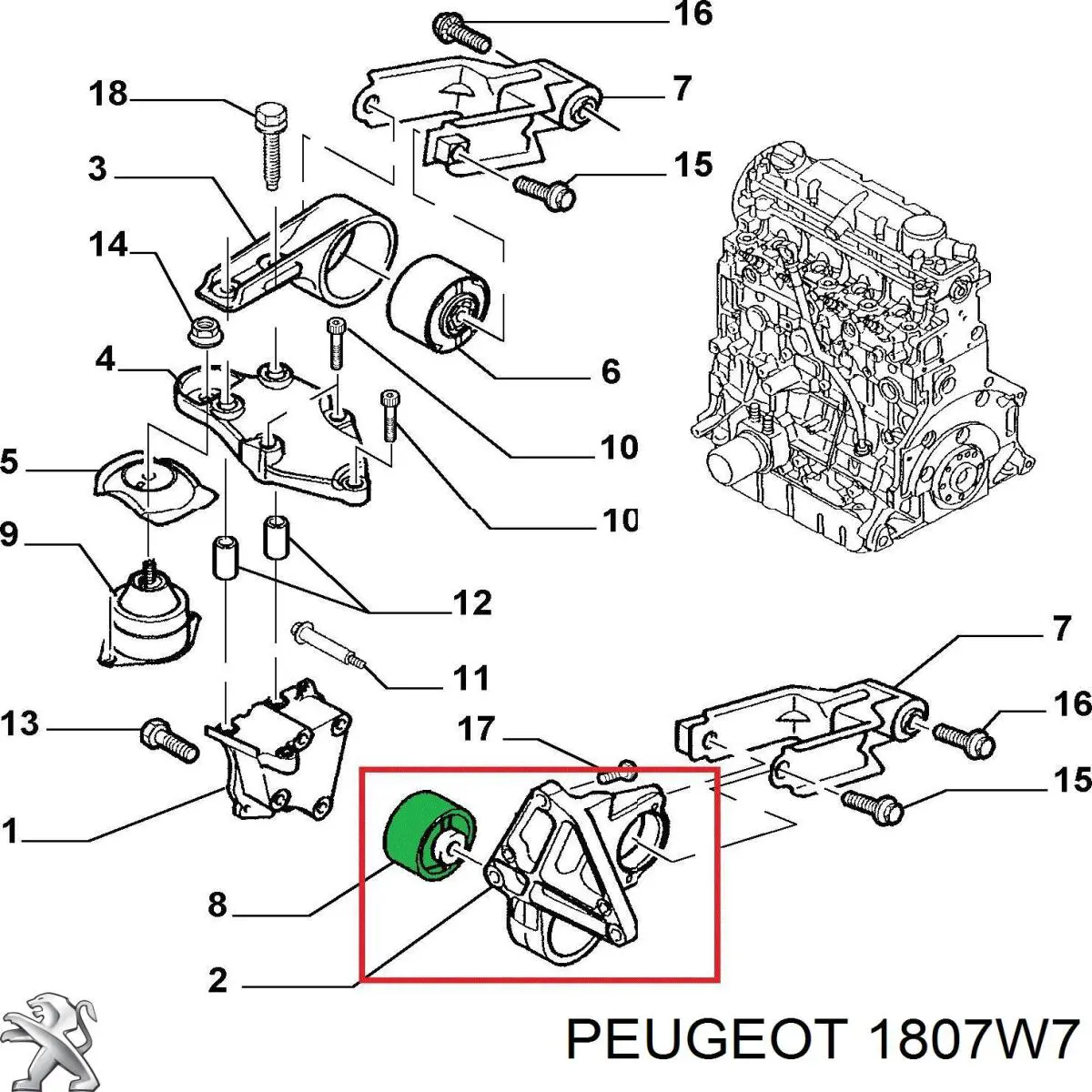 Купити 1807W7 Peugeot/Citroen Задня опора двигуна