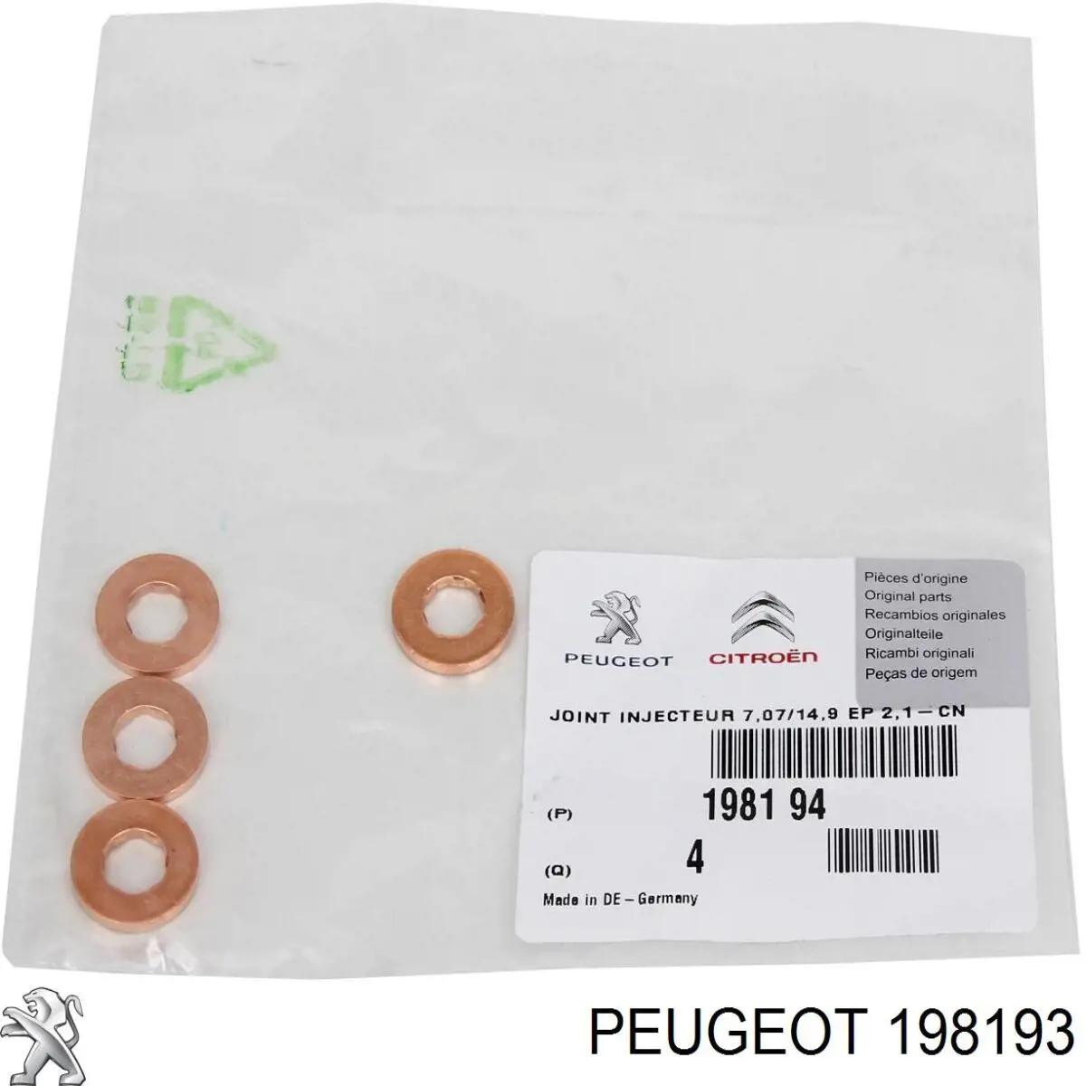 Купити 198193 Peugeot/Citroen Кільце ущільнювача штуцера зворотного шланга форсунки