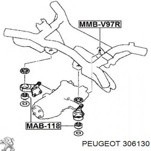 Сайлентблок траверси кріплення переднього редуктора, передній 306130 Peugeot/Citroen