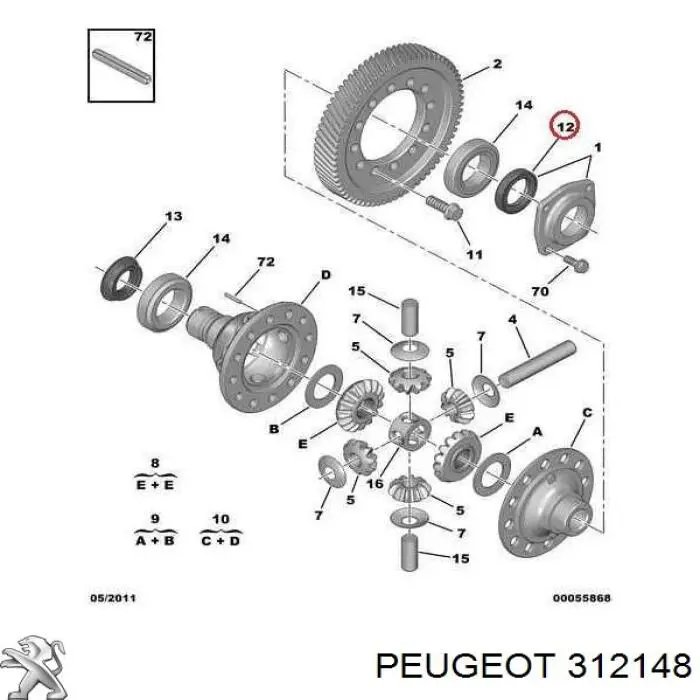 Купити 312148 Peugeot/Citroen Сальник піввісі переднього моста, лівої