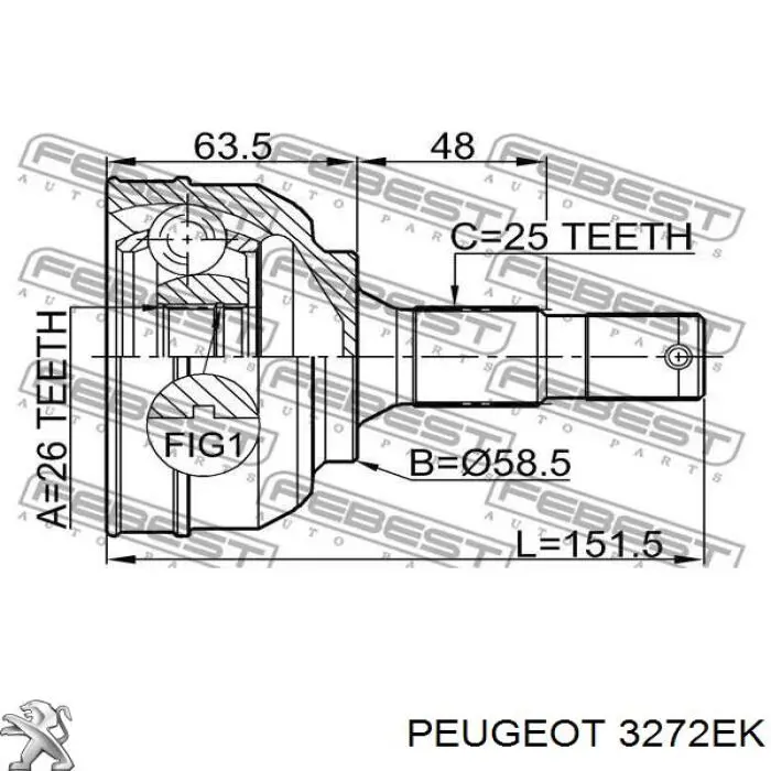 Піввісь (привід) передня, ліва 3272EK Peugeot/Citroen