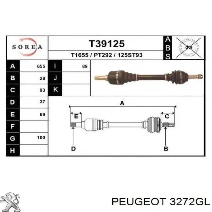 Привід передній лівий Peugeot/Citroen 3272GL ціна, від 74.93 USD