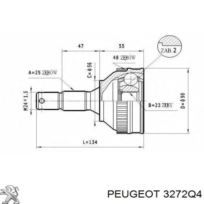 Привід передній лівий Peugeot/Citroen 3272Q4 ціна, від 42.29 USD