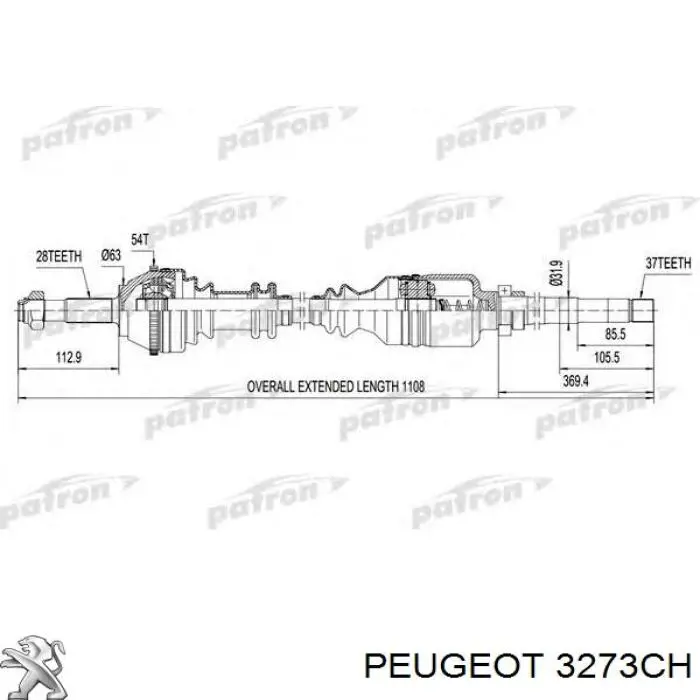 Піввісь передня, права Peugeot/Citroen 3273CH ціна, від 132.78 USD