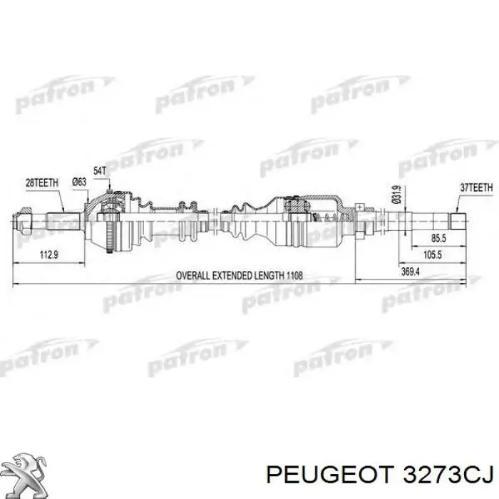 3273CJ Peugeot/Citroen піввісь (привід передня, права)