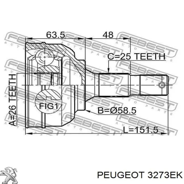 Піввісь (привід) передня, права 3273EK Peugeot/Citroen