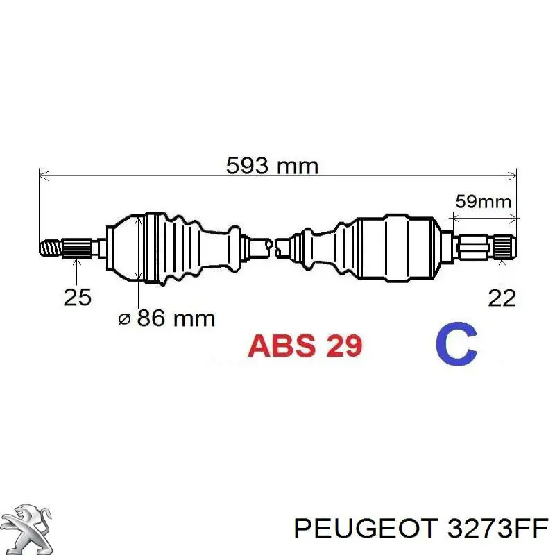Піввісь права 3273FF Peugeot/Citroen