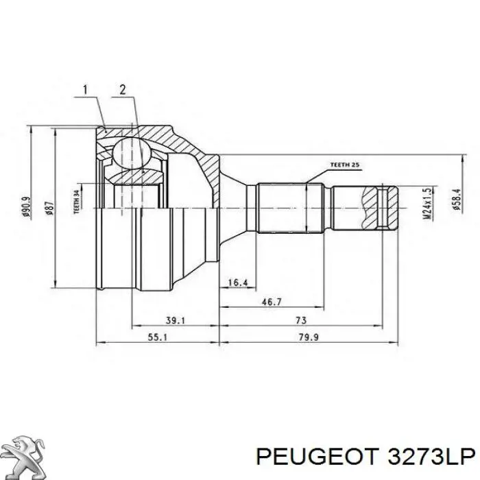 Піввісь передня, права Peugeot/Citroen 3273LP ціна, від 54.48 USD
