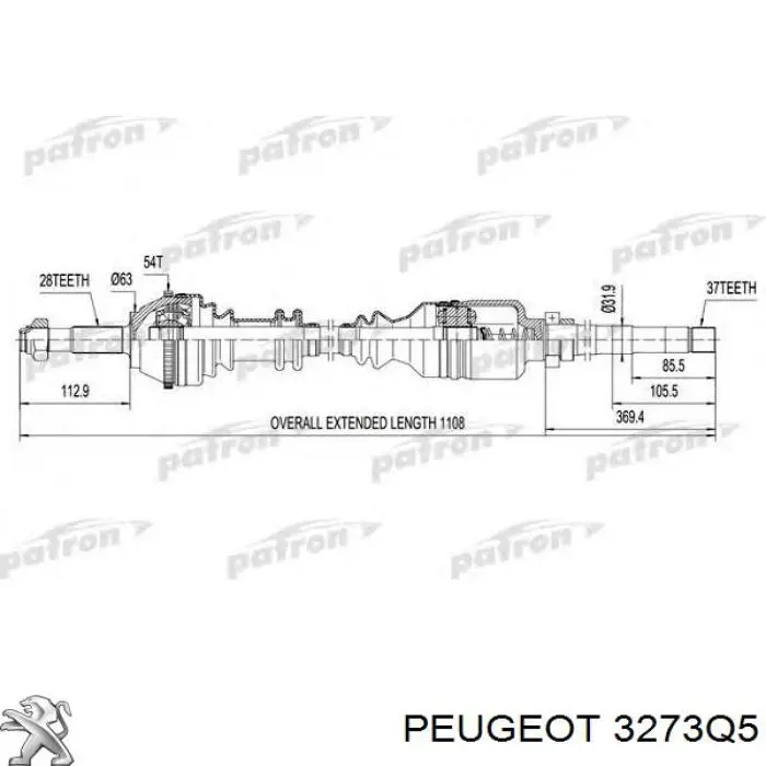 Піввісь передня, права Peugeot/Citroen 3273Q5 ціна, від 130.08 USD