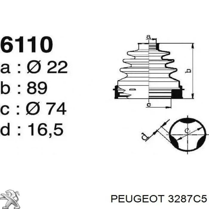 Купити 3287C5 Peugeot/Citroen Пильник шарніра кутових швидкостей внутрішній передній