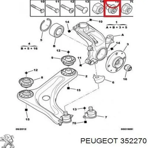 Гайка болта кріплення переднього важеля, нижнього Peugeot/Citroen 352270 ціна, від 16.80 USD