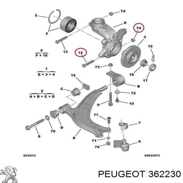 362230 Peugeot/Citroen гайка передньої стійки стабілізатора