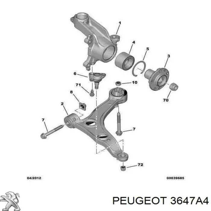 Вісь передня і поворотні кулаки Peugeot/Citroen 3647A4 ціна, від 38.01 USD