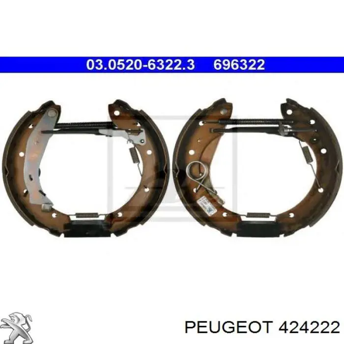 Колодки гальмівні задні барабанні, в зборі з циліндруми, комплект 424222 Peugeot/Citroen