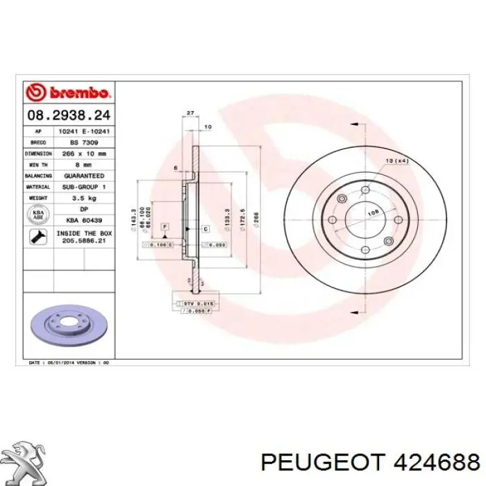 Купити 424688 Peugeot/Citroen Ротор гальмівний